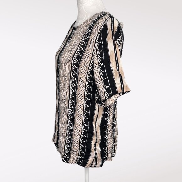 Vintage Solitaire Tribal Stripe Blouse Short Sleeve Rayon Small - Picture 4 of 10